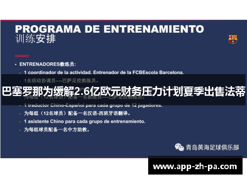 巴塞罗那为缓解2.6亿欧元财务压力计划夏季出售法蒂